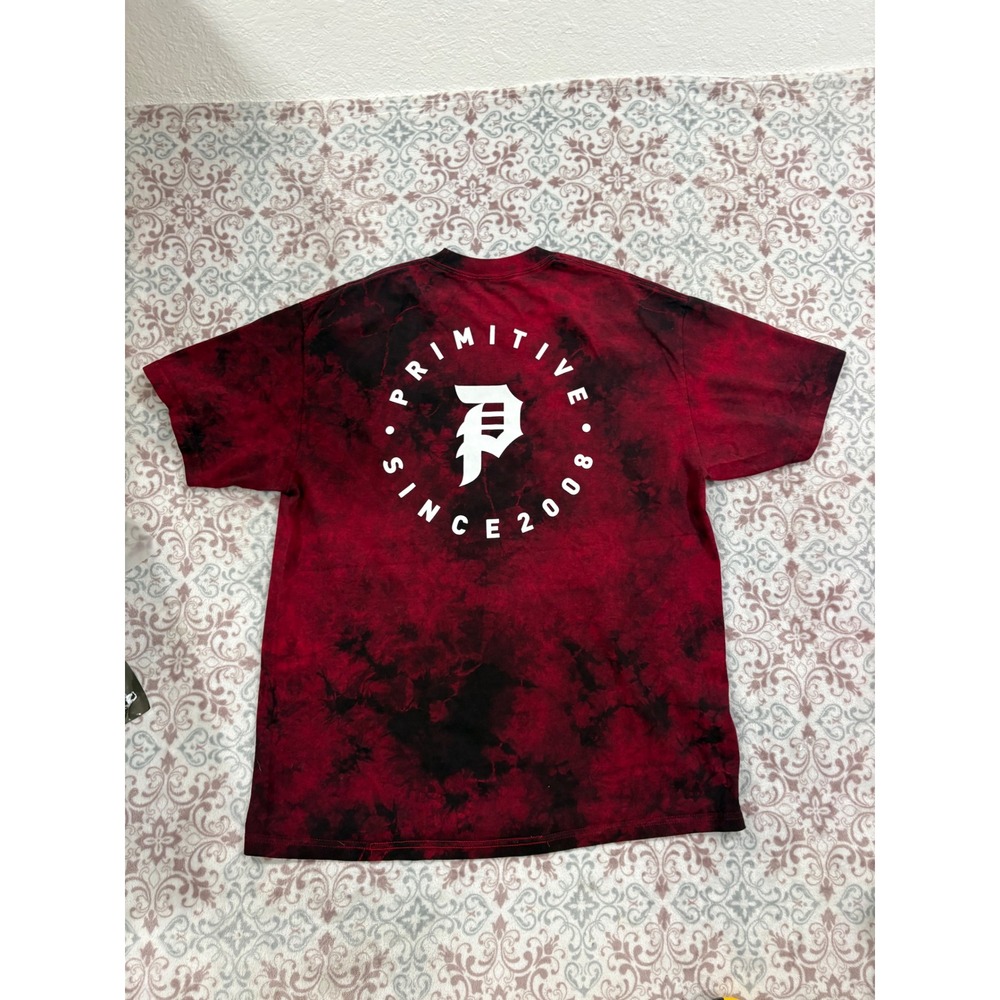 Primitive Skateboarding Mens Red Black Tie Dye Logo Graphic T-Shirt Size L